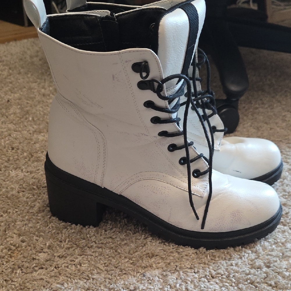 Women's White Lace-Up Combat Boots